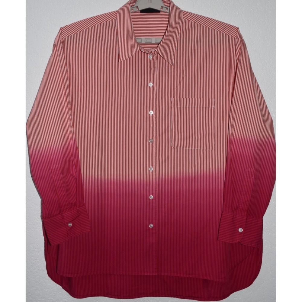 Lane Bryant Shirt 22/24 Pink Stripe Ombre Long Sleeve Button Up Collared Top 3X